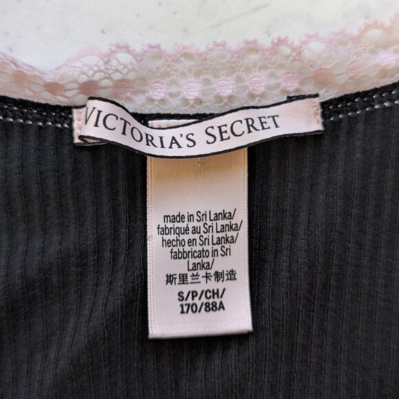 Victoria's Secret Early 2010s Y2K Black Ribbed Pink Lace Trim Tank Top Size S - Picture 5 of 6